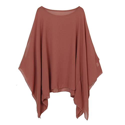 Max Hsuan Damen Lose Solid Sheer Chiffon Kaftan Poncho Fledermaus Tunika Top Bluse Sommer Oversized Shirts, Taupe Mokka, Einheitsgröße von Max Hsuan