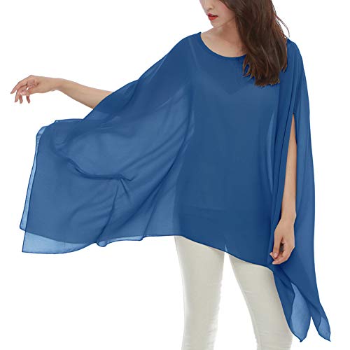 Max Hsuan Damen Lose Solid Sheer Chiffon Kaftan Poncho Fledermaus Tunika Top Bluse Sommer Oversized Shirts, blaugrün, Einheitsgröße von Max Hsuan