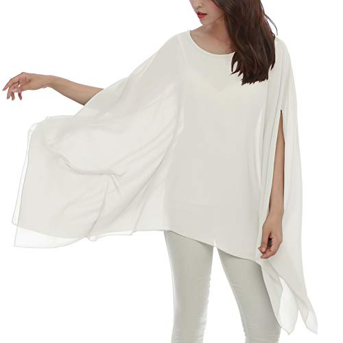 Max Hsuan Damen Lose Solid Sheer Chiffon Caftan Poncho Fledermaus Tunika Top Bluse Sommer Oversized Shirts, Cream, Einheitsgröße Mehr von Max Hsuan