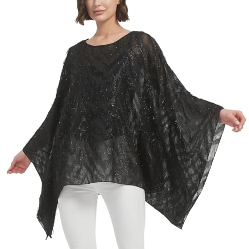 Max Hsuan Damen Solide Pailletten Fransen Quaste Tunika Bluse Kaftan Plus Size Lose Lange Pullover Sweater Tuniken, Wellen-Pailletten, schwarz, Einheitsgröße Mehr von Max Hsuan