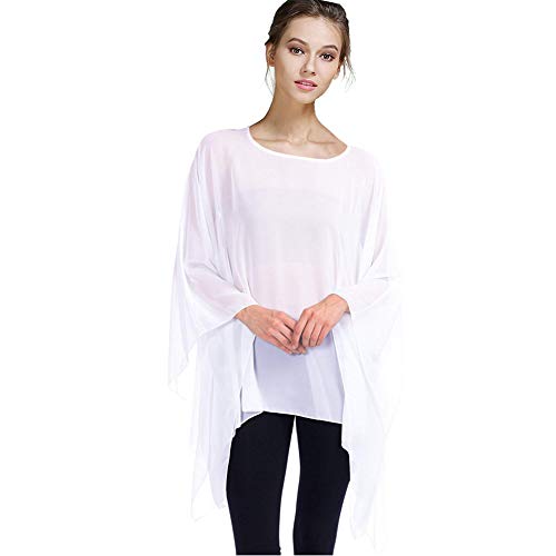 Max Hsuan Damen-Sommerbluse, einfarbig, durchsichtig, Fledermausärmel, Chiffon, Kaftan, Poncho, Tunika, Top, Übergröße, Weiss/opulenter Garten, Einheitsgröße Mehr von Max Hsuan