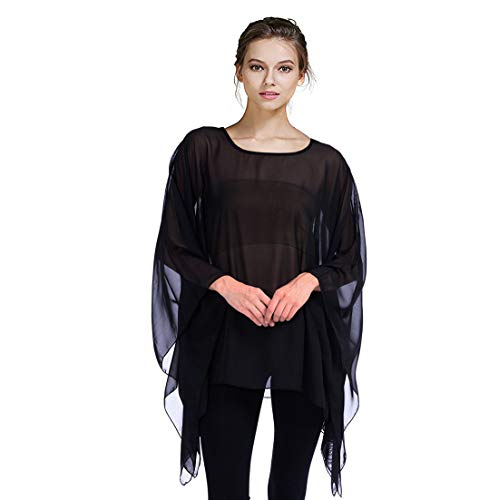 Max Hsuan Damen-Sommerbluse, einfarbig, durchsichtig, Fledermausärmel, Chiffon, Kaftan, Poncho, Tunika, Top, Übergröße, Einheitsgröße von Max Hsuan
