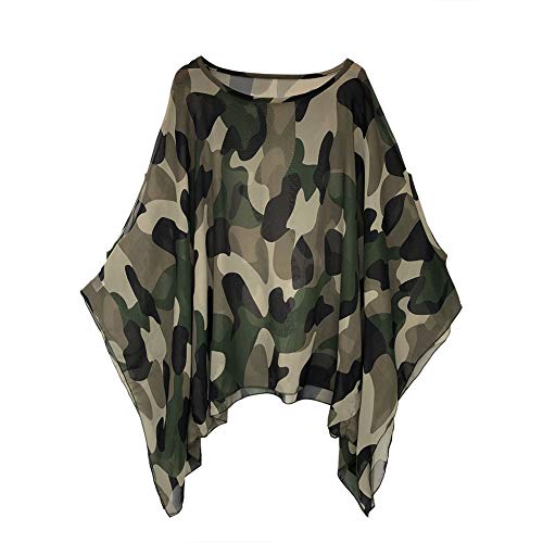 Max Hsuan Damen Baggy Oversize Übergröße Fledermaus-Tunika Top Bluse Floral Chiffon Kaftan, camouflage, 20-22 von Max Hsuan