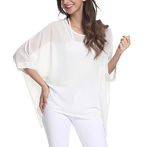 Max Hsuan Frauen Bohemian Floral Printed Bluse Fledermausärmel Plus Sheer Chiffon Oversize Lose Top Tunika Tops, beige, One Size von Max Hsuan