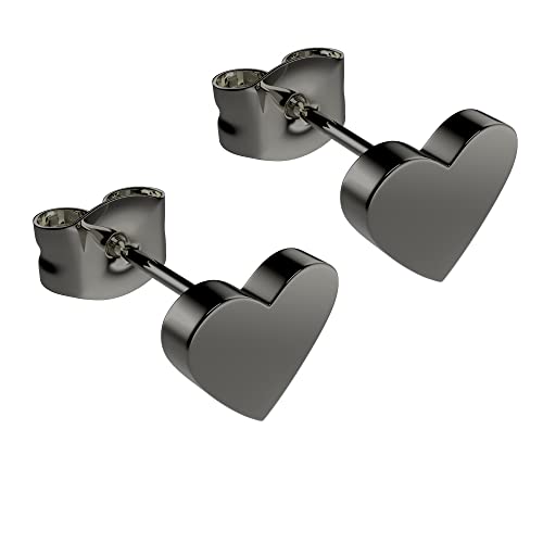 Max Palmer® Ohrstecker mit glänzendem Herz | 4 Farben | Damen und Mädchen [02.] - schwarz von Max Palmer