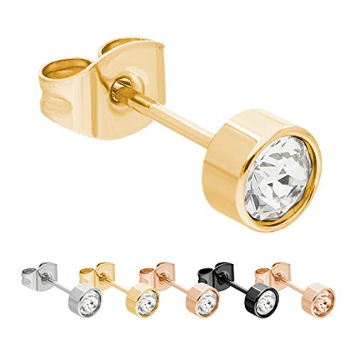 Max Palmer® | Swarovski Kristall Ohrstecker | Stecker: Gold | Zirkonia Stein: 4mm (klar transparent durchsichtig) | hautfreundlicher Edelstahl von Max Palmer