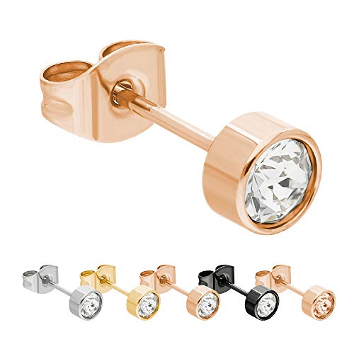 Max Palmer® Swarovski Kristall Ohrstecker | Stecker: Roségold | Zirkonia Stein: 3mm (klar transparent durchsichtig) | hautfreundlicher Edelstahl von Max Palmer