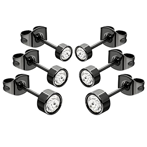 Max Palmer - 3 Paar Ohrstecker Set mit Swarovski Kristall [02.] - schwarz - klar von Max Palmer