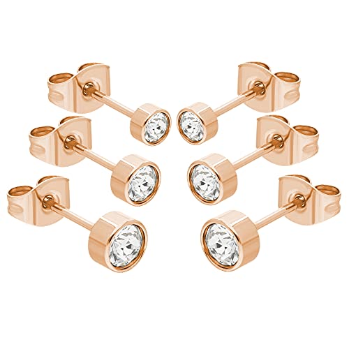 Max Palmer - 3 Paar Ohrstecker Set mit Swarovski Kristall [03.] - rosegold - klar von Max Palmer