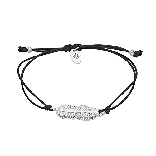 Max Palmer Armband mit Feder Anhänger [01.] - Band: schwarz | Anhänger: Silber von Max Palmer