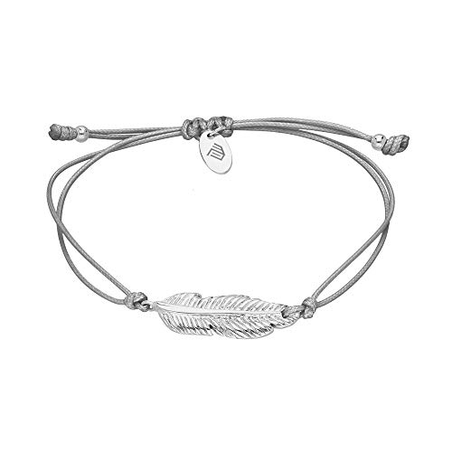 Max Palmer Armband mit Feder Anhänger [05.] - Band: grau | Anhänger: Silber von Max Palmer