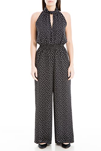 Max Studio Damen Ärmelloser Jumpsuit mit gesmokter Taille Overall, Schwarz-elfenbeinfarbener Mini-Dalmatiner-Punkt, S von Max Studio