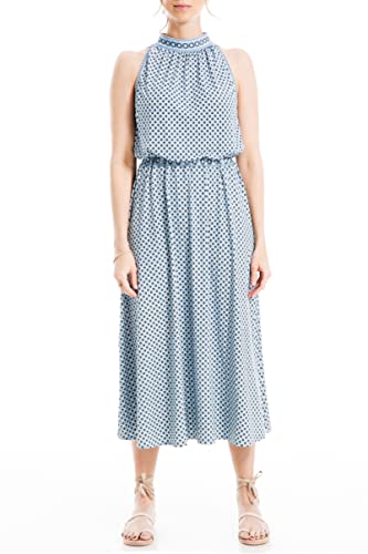 Max Studio Damen Ärmelloses Midi-Gesmoktes Kleid, Chambray Tulpenflügel, Groß von Max Studio