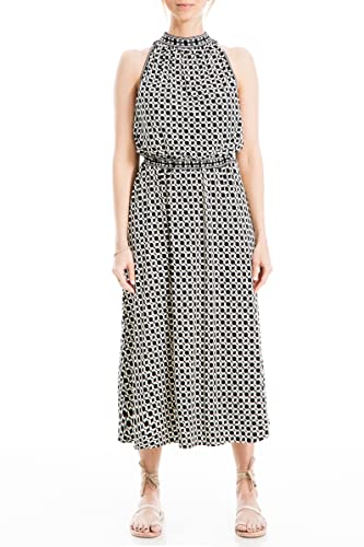 Max Studio Damen Ärmelloses Midi-Gesmoktes Kleid, Zielscheibe mit diagonalen Streifen in Schwarz und Elfenbein, Mittel von Max Studio