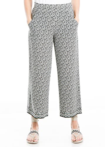 Max Studio Damen Crêpe Cropped-Hose mit weitem Bein, Schwarz/blaue Knospen, S von Max Studio