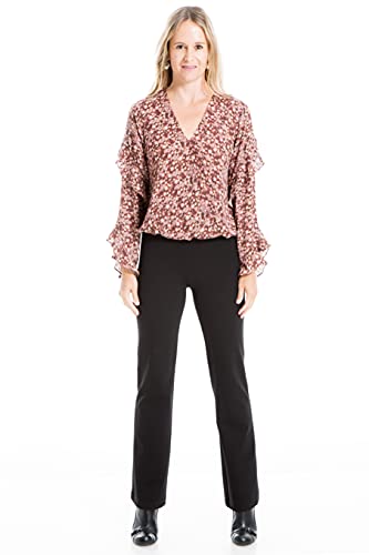 Max Studio Damen Crepe Long Sleeve Faux Wrap Blouse Bluse, Ziegelblumenwiese, Groß von Max Studio