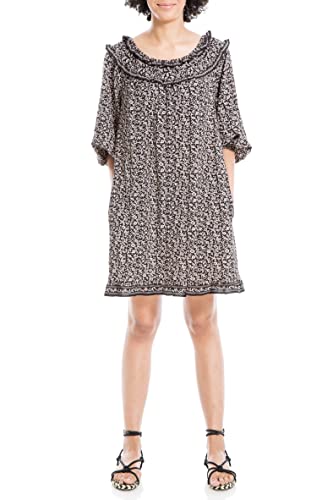 Max Studio Damen Crepe Smocked Ruffled Sleeves Short Dress Lssiges Kleid, Schwarz/Elfenbeinfarben Kletterblumen, Klein von Max Studio