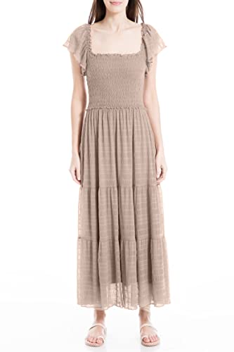 Max Studio Damen Flutter Sleeve Smocked Midi Dress Kleid, Mokka, M von Max Studio