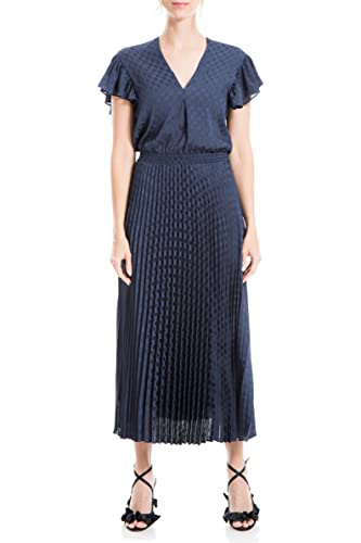 Max Studio Damen Jacquard Shine Dot Pleated Midi Dress Kleid, Mitternacht/Ausflug, einfarbig (Midnight//Getaway Solids), Groß von Max Studio