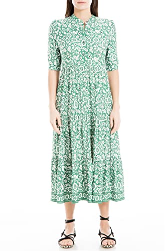 Max Studio Damen Jersey Ellbogenmanschetten und Ärmeln Kleid, Grüne fließende Ringelblume, X-Klein von Max Studio