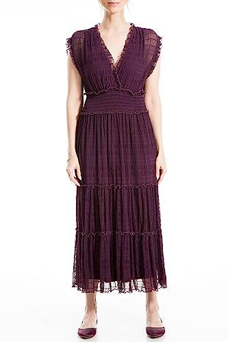 Max Studio Damen Kurzarm Maxi Mesh Kleid, Pflaume, Mittel von Max Studio