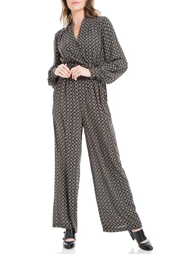 Max Studio Damen Langärmeliger Overall, Schwarz-Taupe Rahmen mit Blättern, X-Groß von Max Studio