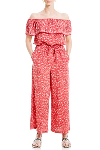 Max Studio Damen Schulterfreier Krepp Overall, Red Dotty Mum, M von Max Studio
