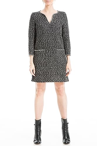 Max Studio Damen V-Ausschnitt Tweed Kurzes Kleid, Schwarz, Groß von Max Studio