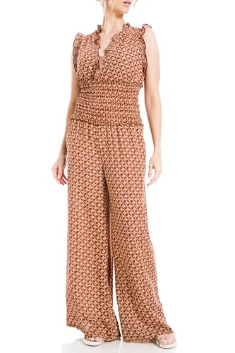 Max Studio Damen gesmokter Overall mit weitem Bein, Terrakotta Batik Daisy, S von Max Studio