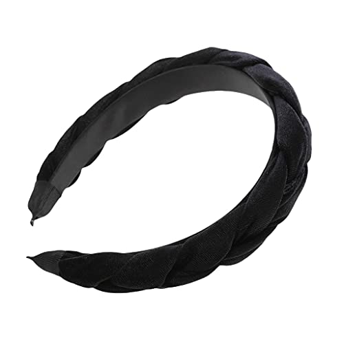 Max-Tonsen Flanell-Geflecht-Stirnband, mehrfarbiges Damen-Accessoire, Koreanisches, handgefertigtes Gewebe, geflochtenes, breites Stirnband, ethnische Frauen, Mädchen, Dicker Samt, Hai-Schwarz von Max-Tonsen