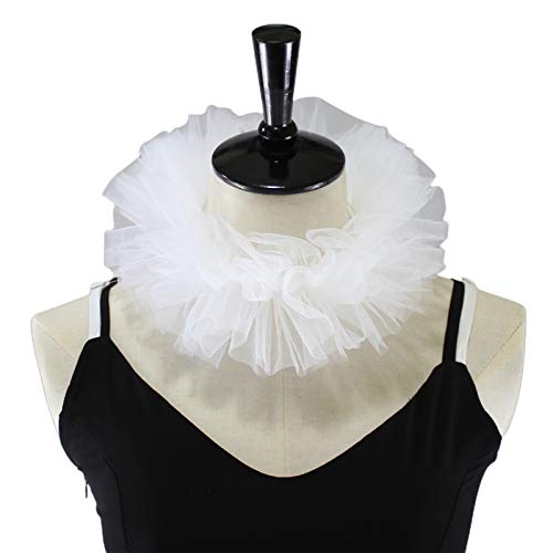 Max-Tonsen Mesh Puffkragen Verzierter Fake-Kragen Frauen Tüll Flauschiger Rüschen-Fake-Kragen Layered Mesh Cosplay Kostüm Clown Choker-Weiß, Collar 40cm Collar width 6cm von Max-Tonsen