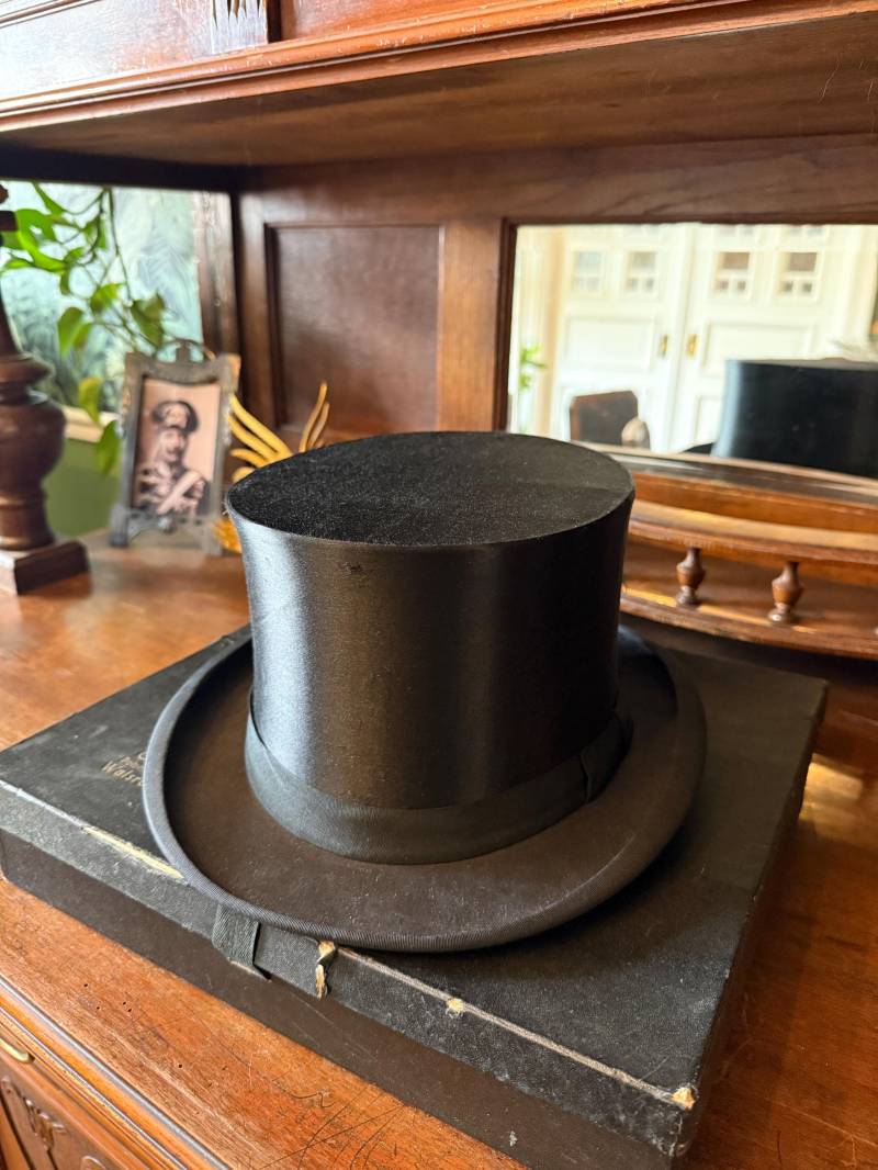 Victorian/Edwardian - Black Silk Chapeau Claque Top Hat 1900S 1910S Eu 59 Uk 7 1/4 Us 3/8 von MaxErlerLeipzig