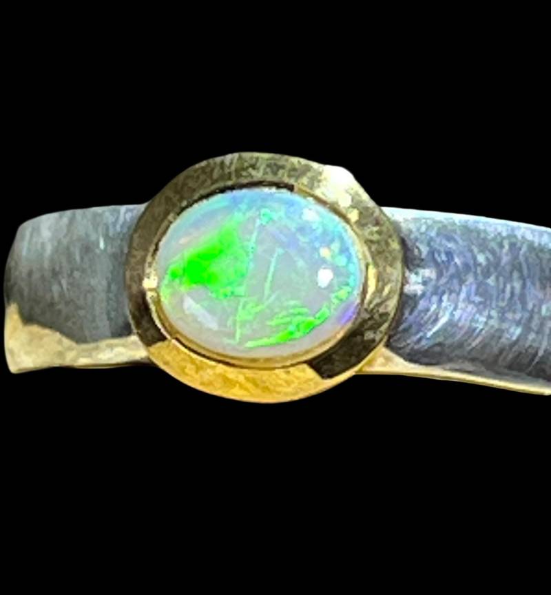 Edelopal Clubring Orange Grün Metallic in Silber Mir Vergoldeter Fassung von MaxGloriaOpal