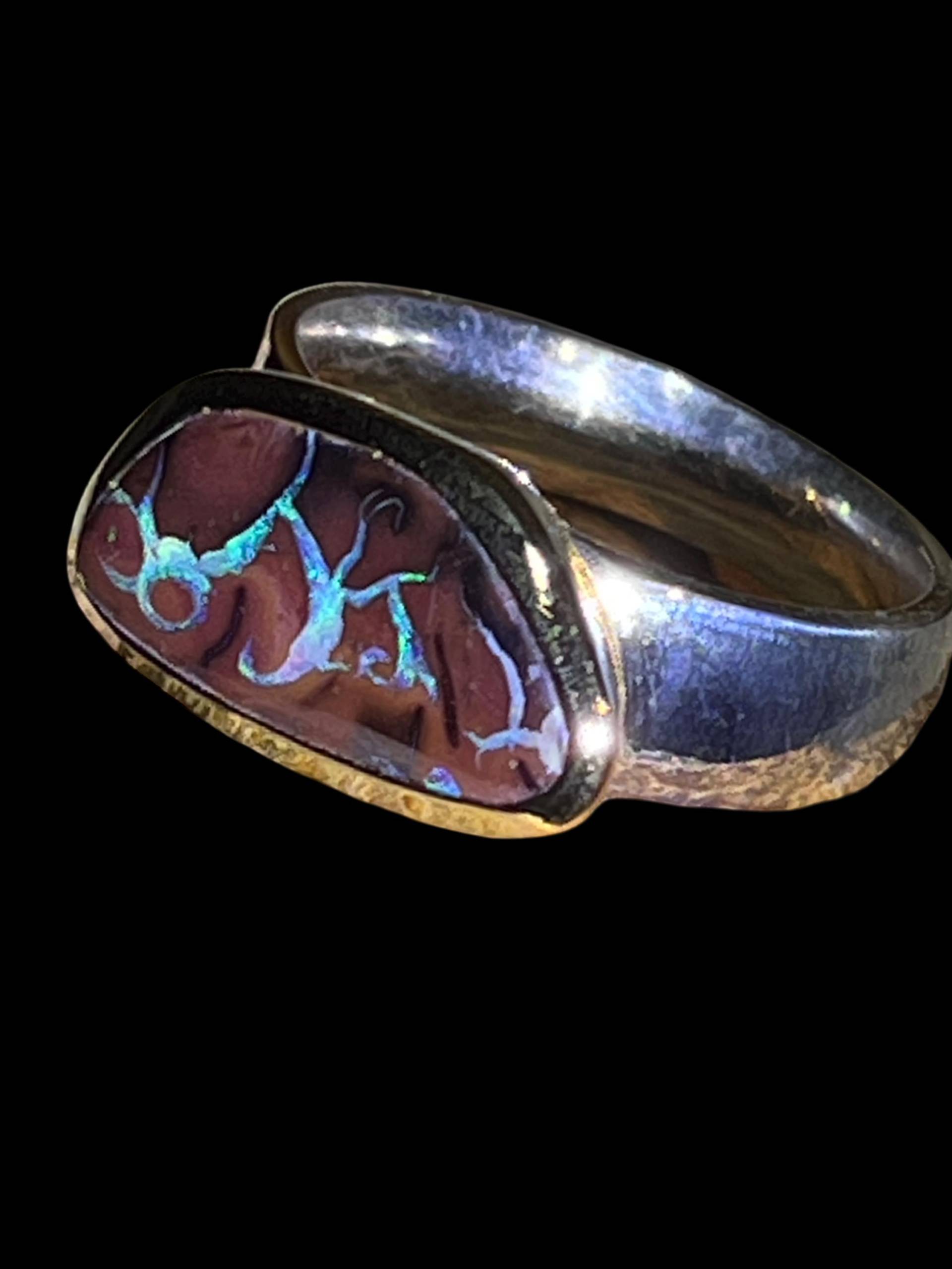 Queensland Natur Bilder Boulder Opal Ring in Silber Mit Vergoldeter Fassung von MaxGloriaOpal