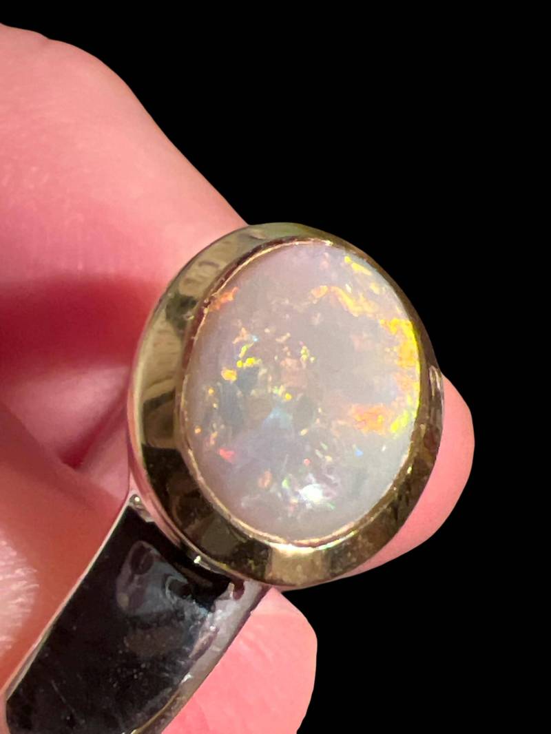 Schwarzopal Goldorange Ring in Silber Mit Teilvergoldeter Fassung von MaxGloriaOpal