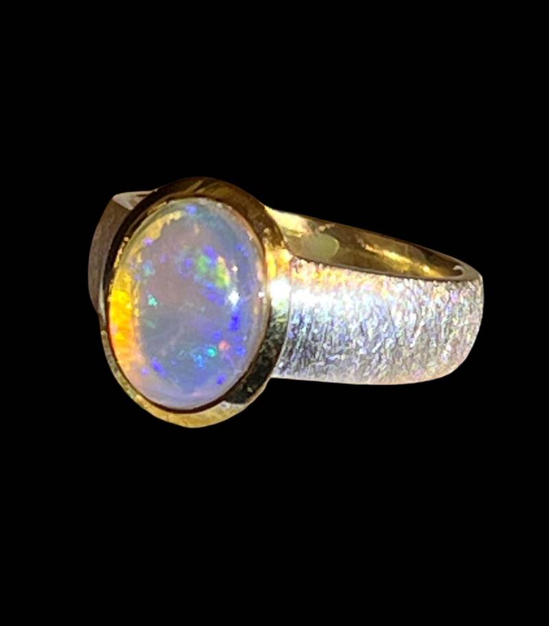 Schwarzopal Honigblau Ring in Silber Mit Teilvergoldeter Fassung von MaxGloriaOpal