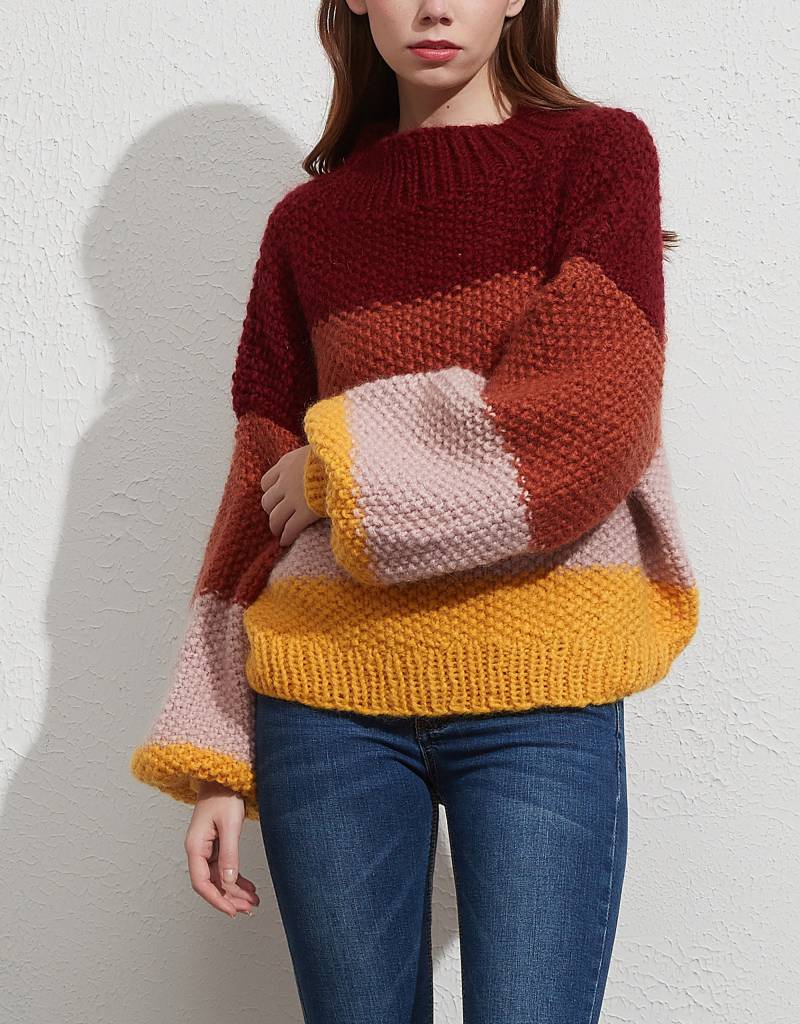 Hand Gestrickt Frau Pullover Mohair Strickpullover Farbe Streifen Top von MaxMelody
