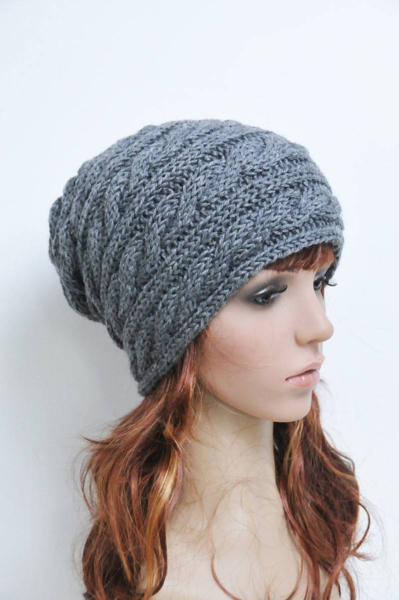 Handgestrickte Wolle Zopfmuster Mütze - Dunkelgrau Unisex von MaxMelody