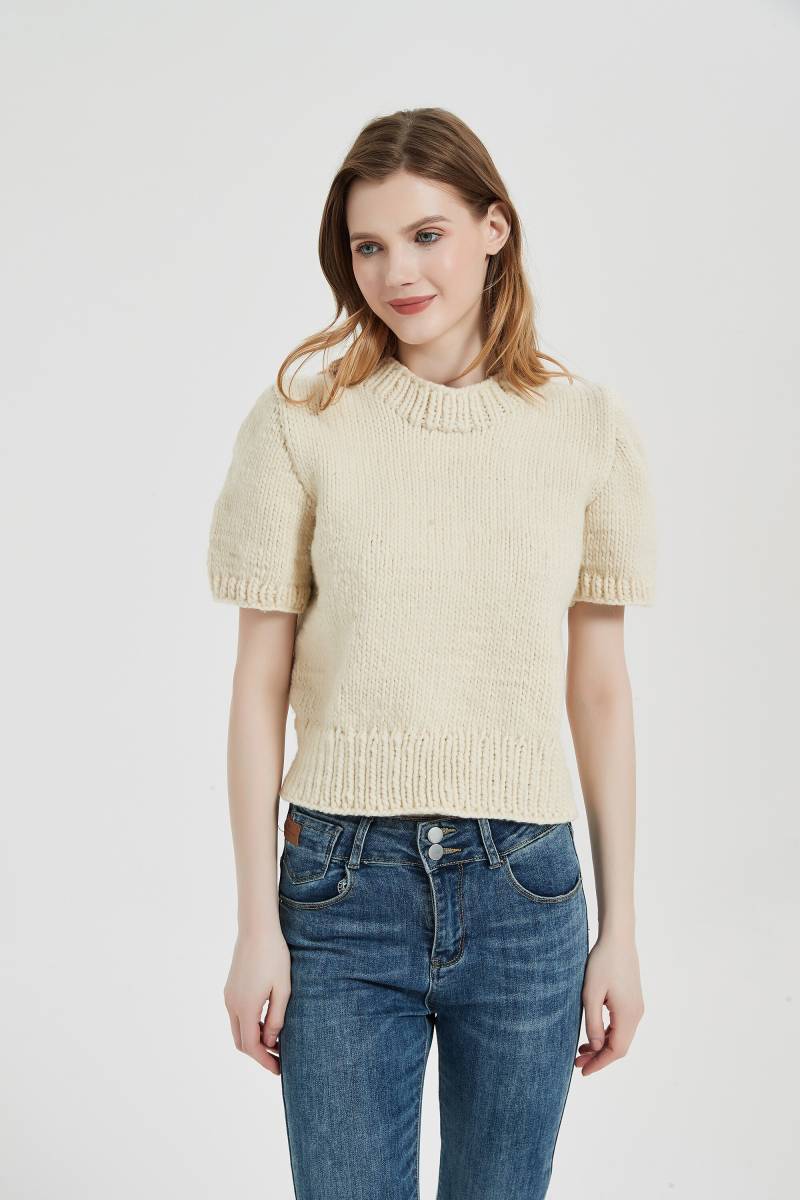 Handgestrickt Damen Pullover Kurzarm Wollpullover von MaxMelody