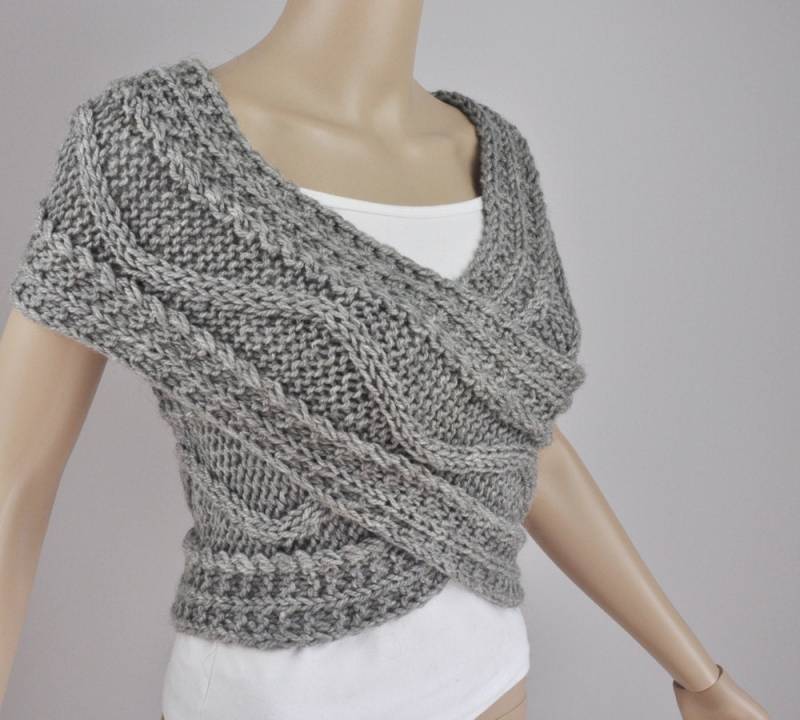Handgestrickt Damen Pullover Wolle Weste Cross Sweater Capelet Neck Warmer Schal Grau von MaxMelody