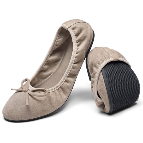 Greatonu Damen Geschlossene Ballerinas Flach Freizeit Tanzschuhe, Beige, 37 EU von Greatonu