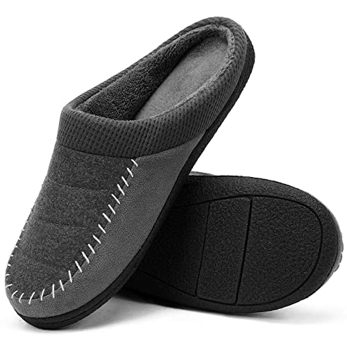 MaxMuxun Hausschuhe Herren Winter Warm Gefütterte Pantoffeln Slippers Memory Schaum Winterschuhe mit rutschfeste Gummisohle für Indoor Outdoor Gr. 42-43 Grau von MaxMuxun