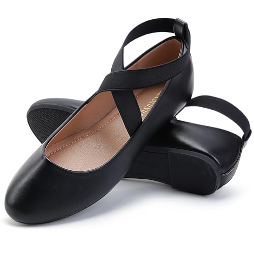 MaxMuxun Klassische Ballerinas Damen Elegante Flache Schuhe für Damen mit elastischem übergekreuztem Riemchen Bequeme Ballerina Schuhe Damen Flach Schwarz 40 von MaxMuxun