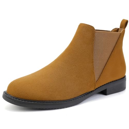 MaxMuxun Stiefel Damen Chelsea Boots Damen Ankle Winterstiefel Stiefeletten für Damen mit Blockabsatz Braun Wildleder 36 von MaxMuxun