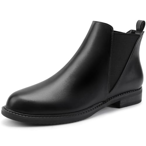 MaxMuxun Damen Chelsea Boots Ankle Winterstiefel Stiefeletten Mit Blockabsatz Schwarz PU 36 von MaxMuxun