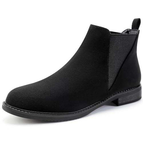 MaxMuxun Stiefel Damen Chelsea Boots Damen Ankle Winterstiefel Stiefeletten für Damen mit Blockabsatz Schwarz Wildleder 36 von MaxMuxun