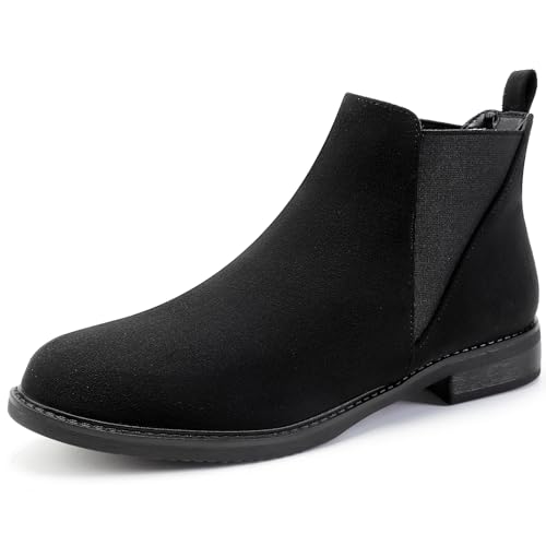 MaxMuxun Damen Chelsea Boots Ankle Winterstiefel Stiefeletten Mit Blockabsatz Schwarz Wildleder 37 von MaxMuxun