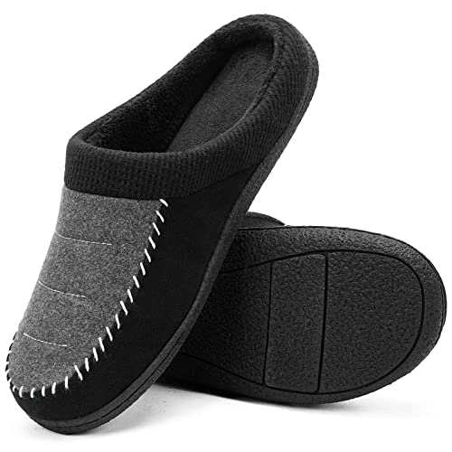 MaxMuxun Hausschuhe Herren Winter Warm Gefütterte Pantoffeln Slippers Memory Schaum Winterschuhe mit Rutschfeste Gummisohle für Indoor Outdoor Gr. 42-43 Schwarz von MaxMuxun