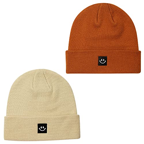 MaxNova Beanie-Mütze für Damen und Herren, weiches Gesicht, warme Wintermütze, Skikappen, 2 Packungen, Dunkelorange & Aprikose (2 Stück), Einheitsgröße von MaxNova