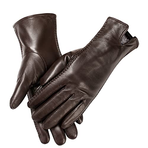 MaxW Herbst Winter Damen Leder Handschuhe Braun Touchscreen Schafsfell Handschuhe Weich Warm Fahren Radfahren Fäustlinge Futter aus Kaninchenfellimitat M von MaxW